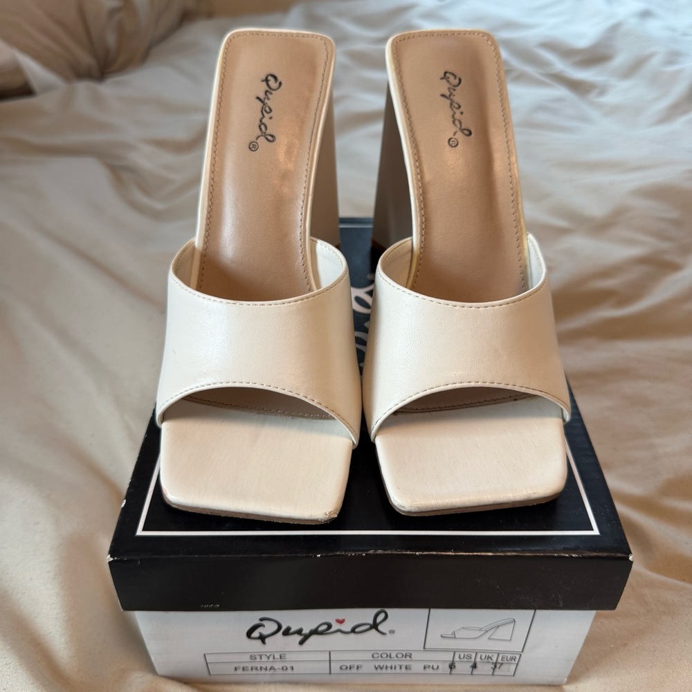 Qupid Off-White Heeled Mules